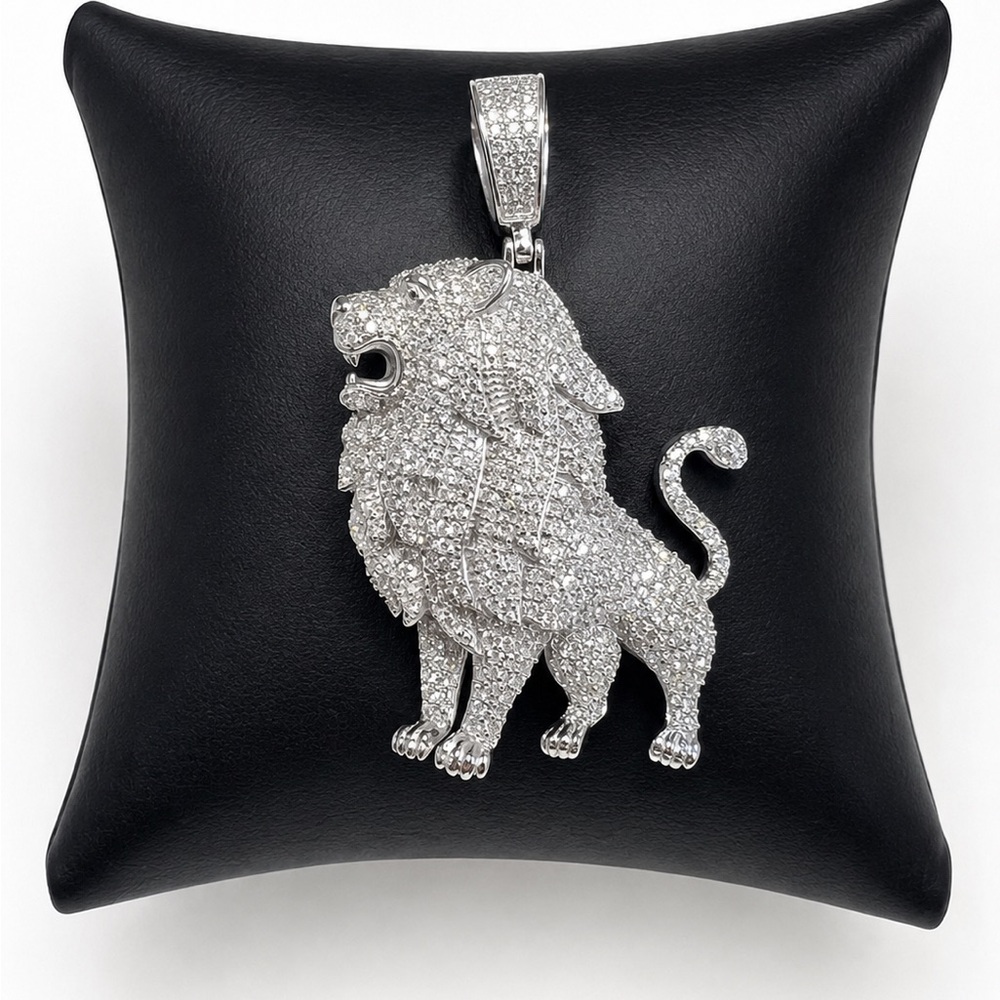 Pave Lion Pendant Necklace 925 Sterling Silver 4.30CT MOISSANITE Iced Out